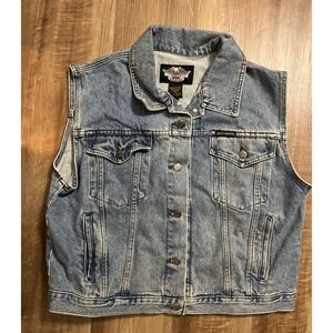 Harley-Davidson Vest Mens XL Blue Denim Sleeveless Trucker Biker Made Canada‎